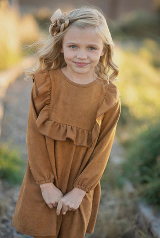 Caramel Ruffle Sleeve Dress - Little Lady