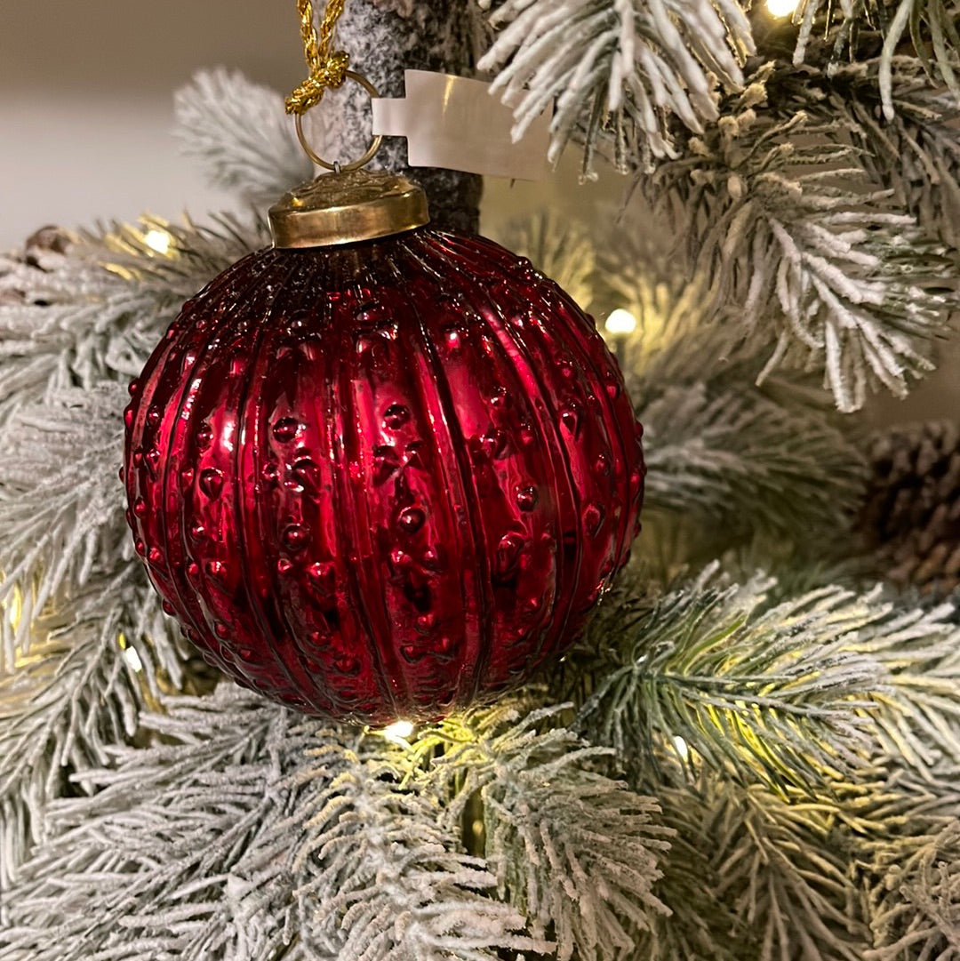4”Round Ribbed Red Ornament