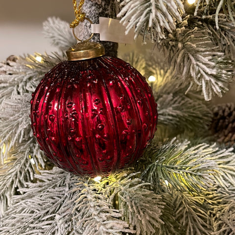 4”Round Ribbed Red Ornament