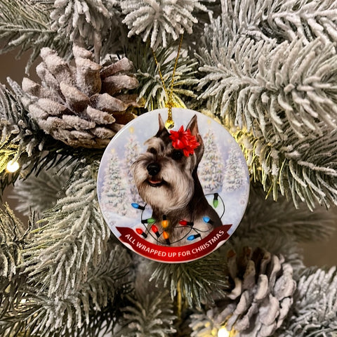Schnauzer Wrapped up for Christmas Ornament