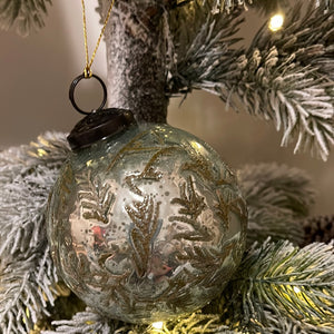 4” Round Mercury Glass Ornament with Pine Needles