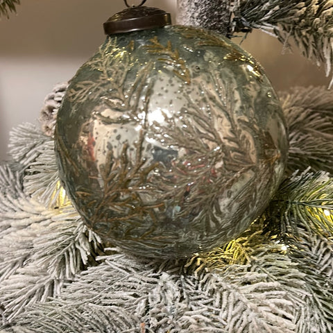 5” Round Mercury Glass Ornament with Pine Needles