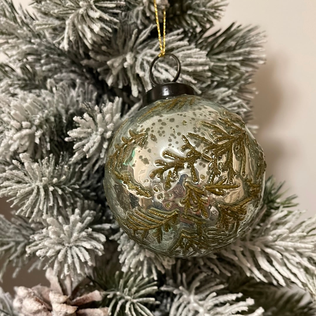 3” Round Mercury Glass Ornament with Pine Needles