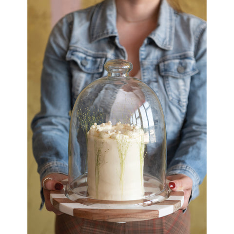 Glass Cloche with Striped Marble Base