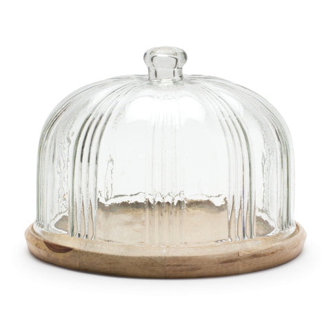Circular Glass Cloche with Wood Base