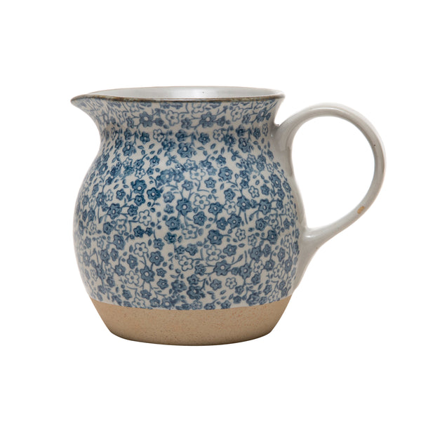 Hand Painted Floral Blue Pitcher