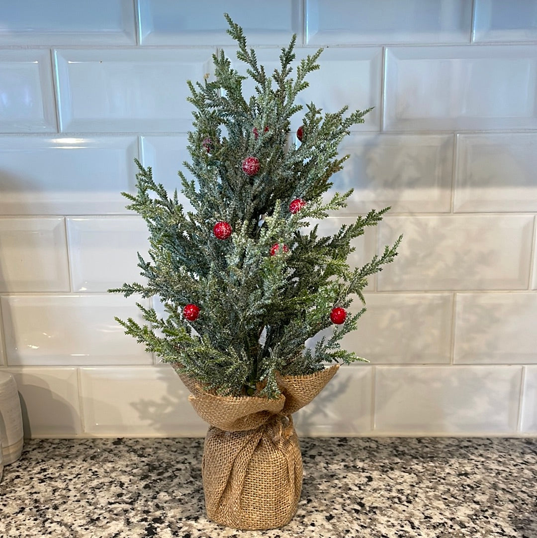 Frosted Tree in a Burlap Bag