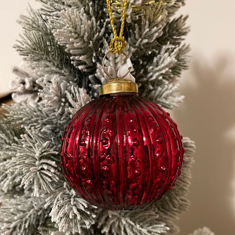 3” Round Ribbed Red Ornament
