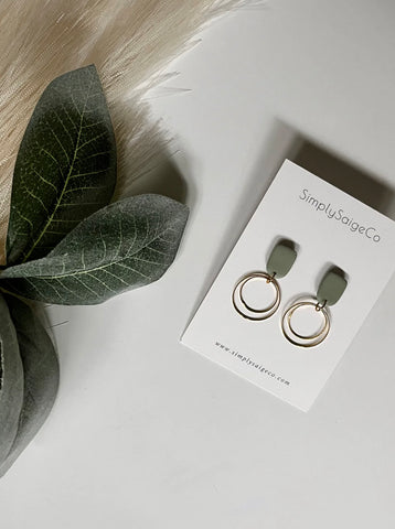 Green with Double Gold Circles Earrings