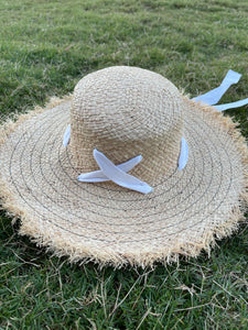 Straw Hat with White Ribbon