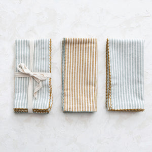 Set of 4 Napkins with Stripes (Yellow & Green