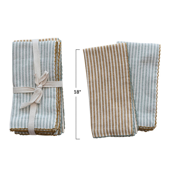 Set of 4 Napkins with Stripes (Yellow & Green