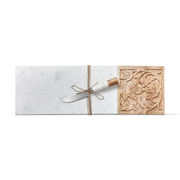 Long Carved Wood & Marble Cutting Board