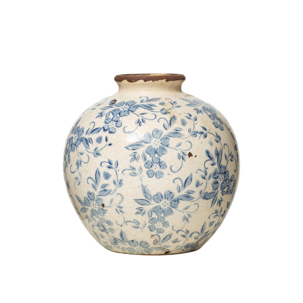 8” Terracotta Vase Blue Floral