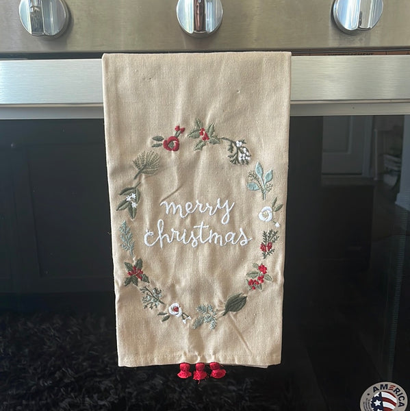 Stitched Merry Christmas Kitchen Towel