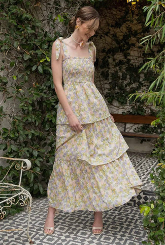 Ruffle Tiered Multicolored Floral Midi Dress