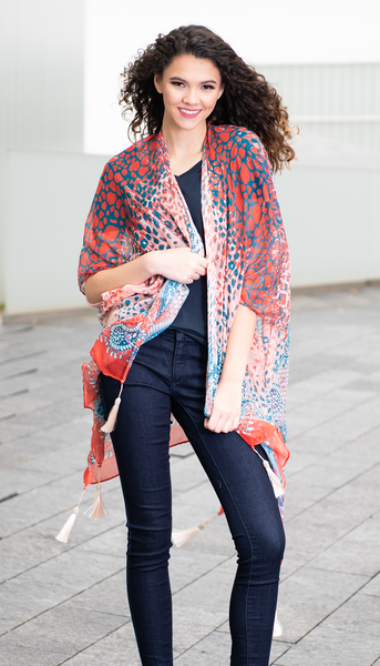 Coral Leopard Ruana
