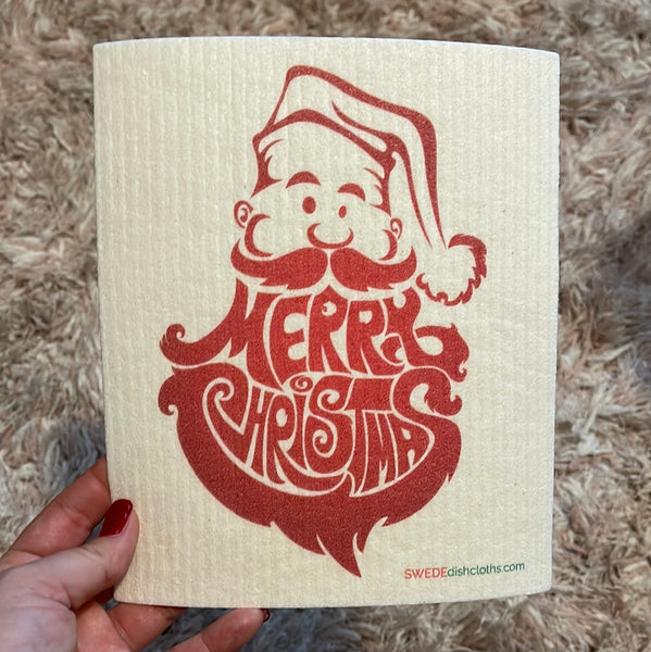 Santa Merry Christmas Dish Cloth (Wood & Cotton)