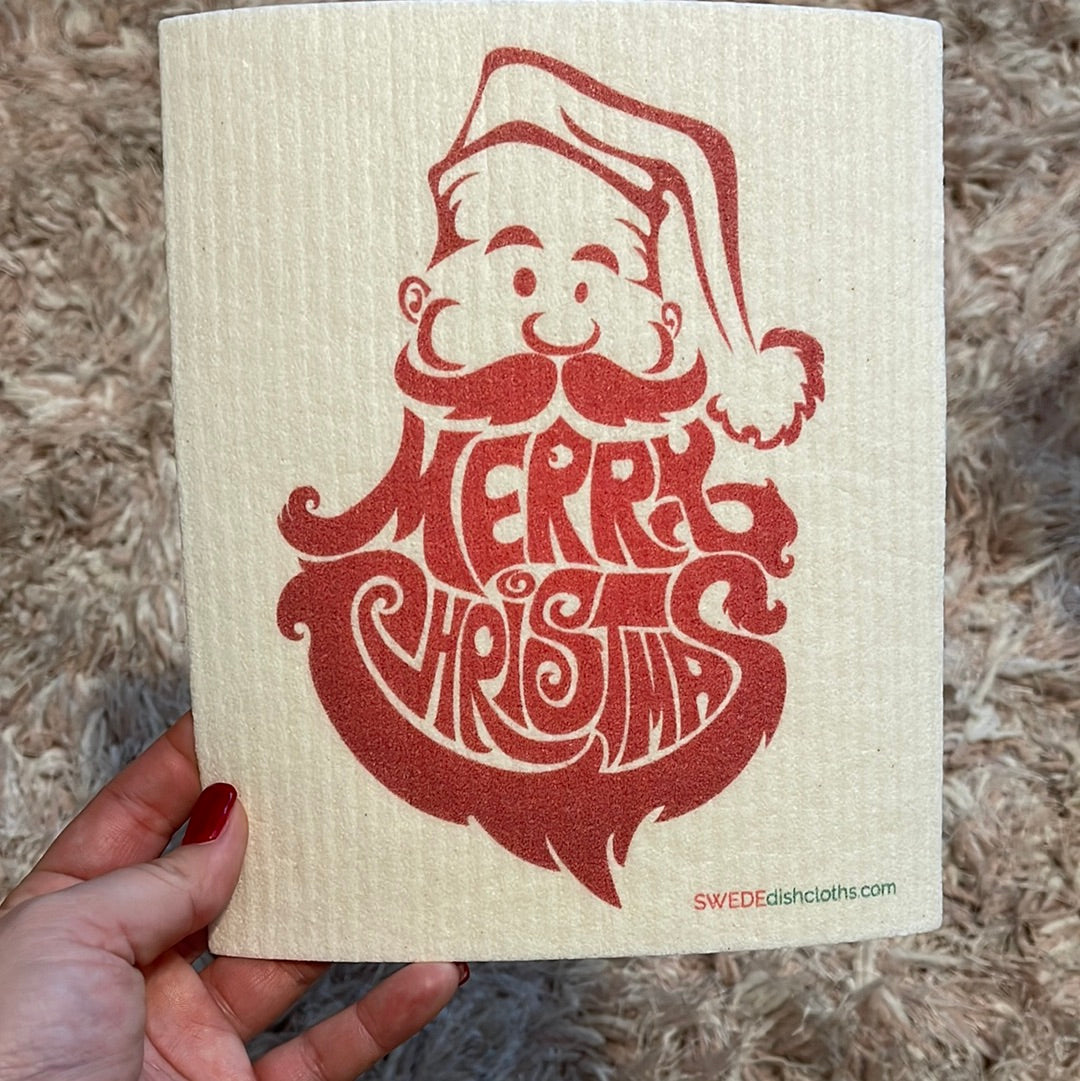 Santa Merry Christmas Dish Cloth (Wood & Cotton)