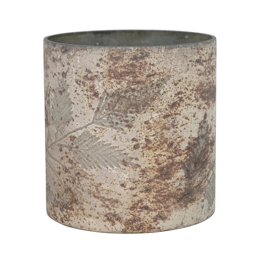 4” Round Glass Votive - Leaf Pattern